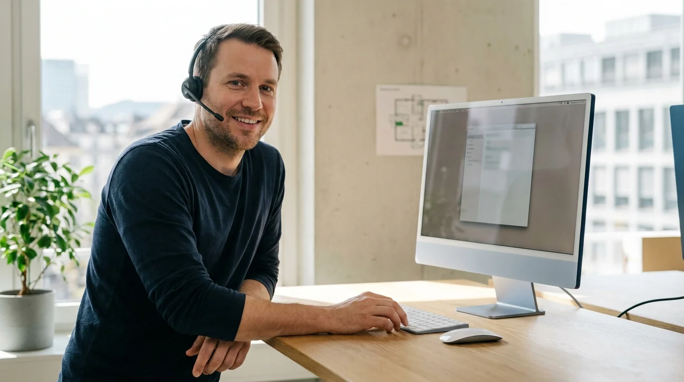 ClearMedia Techniker bei der Arbeit vor Ort beim Kunden im Raum Zürich