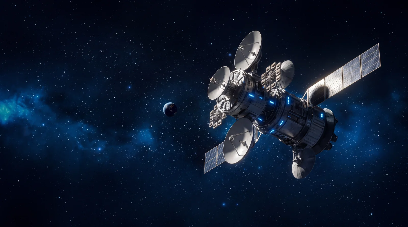 Orbital relay station, symbolic of managed hosting from Swiss datacenters