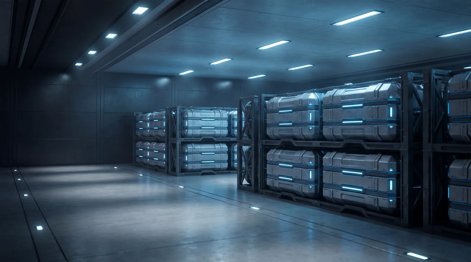 Hangar with modular containers in a space station, symbolic of housing and colocation at ClearMedia