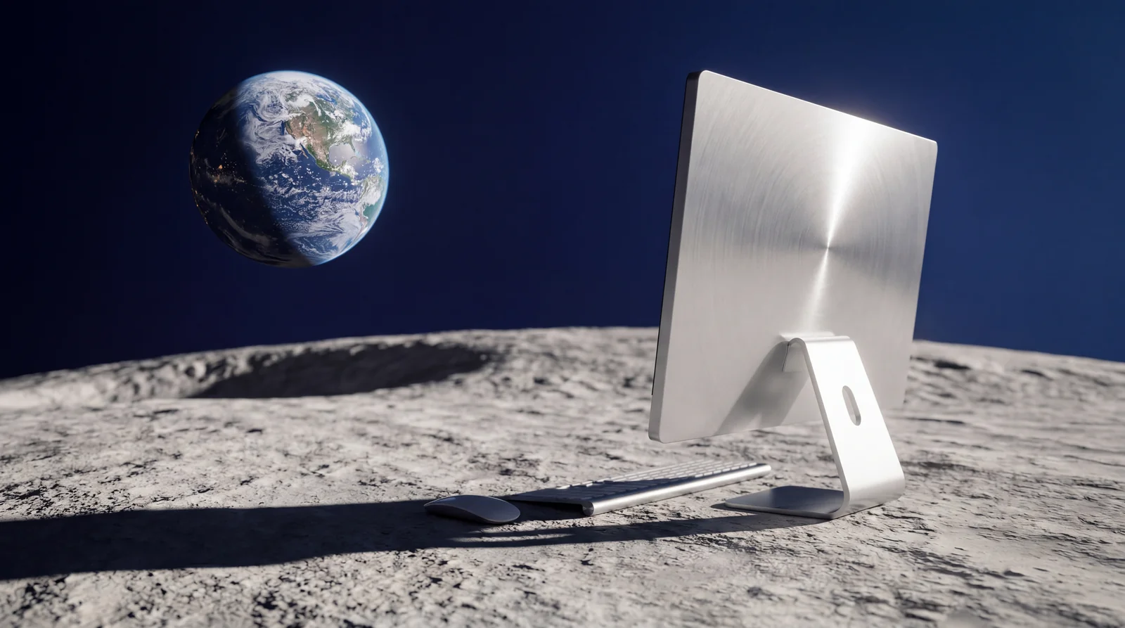 Minimalistisches Apple-Terminal auf der Mondoberfläche, symbolisch für Apple und Mac Support in Zürich