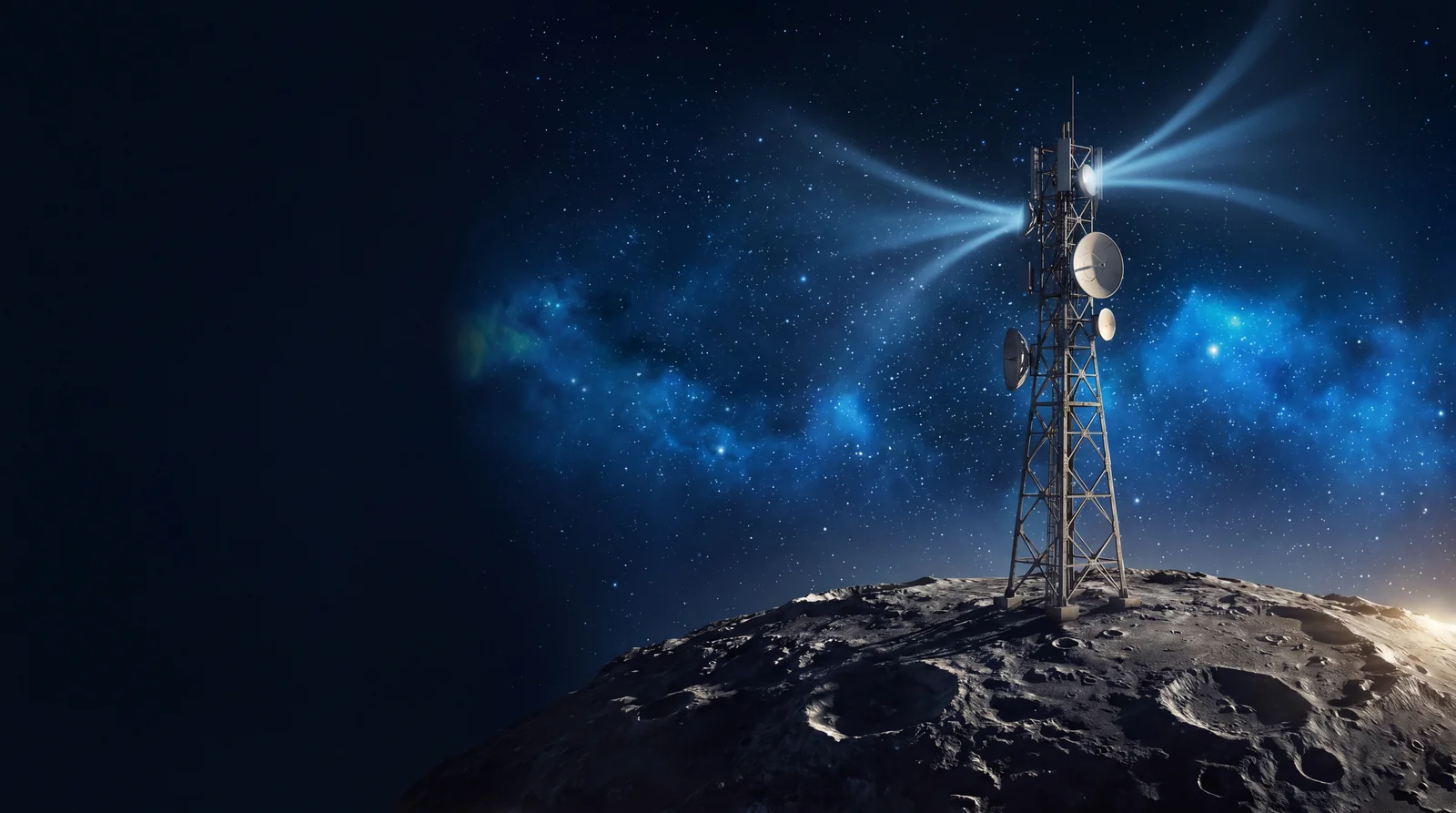 Communications tower on an asteroid, symbolic of cloud business telephony